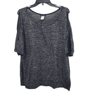 Olivia Blu Women's Gray‎ Black Spacedye Cold Shoulder Knit Shirt Top Size XL